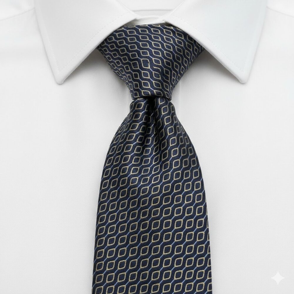 Tommy Hilfiger Silk Tie Geometric Blue Gold Vintage 90's